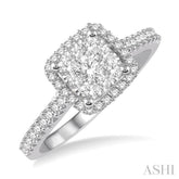 1/2 ctw Round Diamond Lovebright Halo Engagement Ring in 14K White and Yellow Gold
